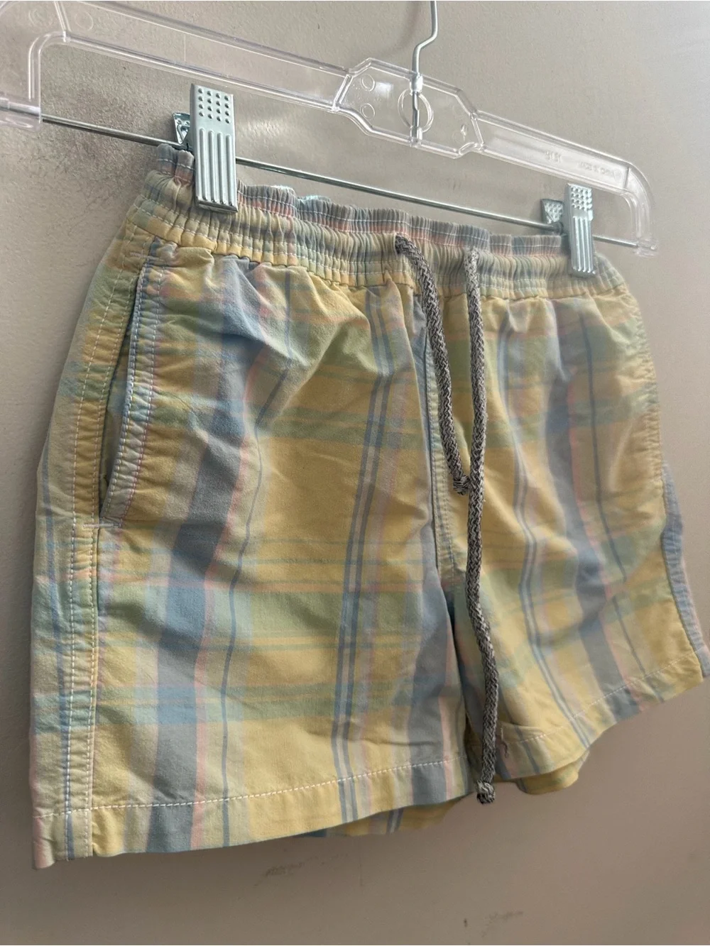 Vilebrequin Junior Boys Plaid Swim Trunks Size 8 Pastel Blue Yellow Mesh Lined